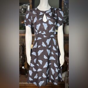 Paul & Joe Sister Gray Silk Butterfly Short Sleeve Fit & Flare Dress, Sz 10/FR42